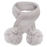 SC12-G: Grey Cable Knit Scarf w/Pom Poms